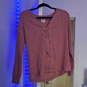 BKE Mauve Lace-Up Knit Top